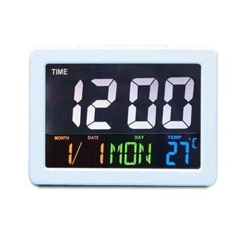 CRONY  GH-2000 Color Electronic Clock Bedside Large Screen LED Alarm Clock with Date, Temperature | White