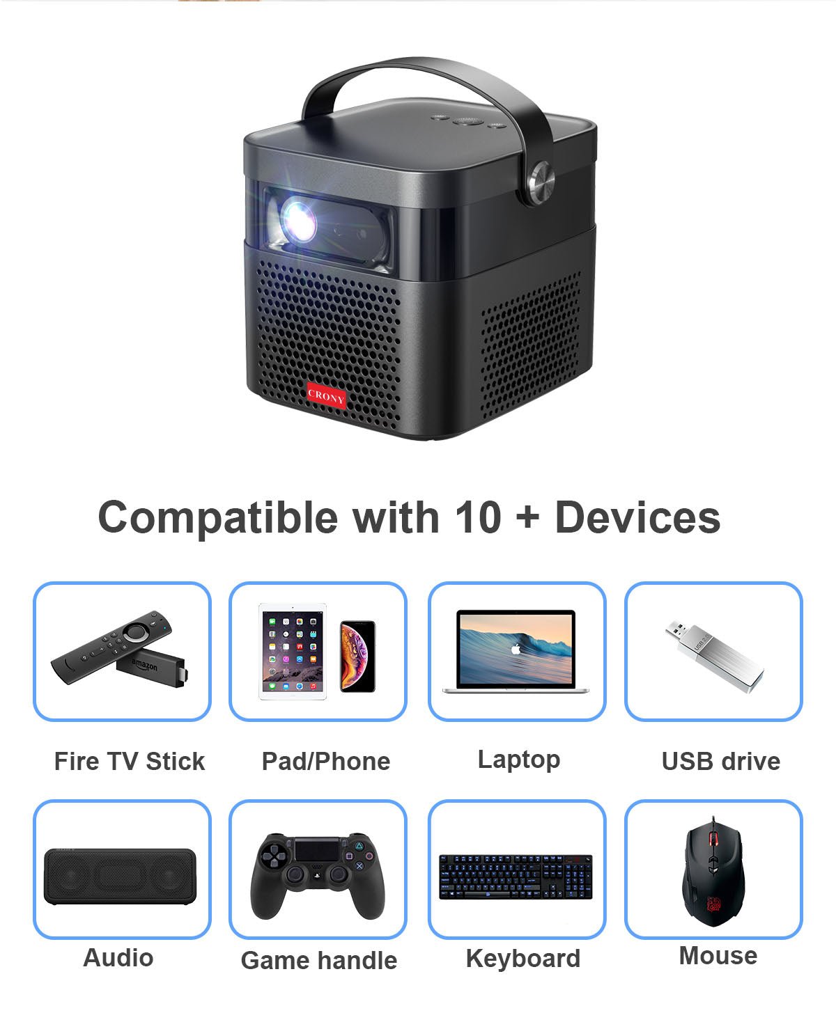 CRONY K5 upright Projector with BT speaker 3D Smart DLP Projector 800 ANSI Lumens 1080P Portable Outdoor DLP 4k Projector - Edragonmall.com