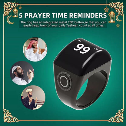 CRONY QB702 smart tasbeeh ring Muslim gift quran qibla smart Electronic counter ring Digital Azan Alarm Clock Tasbeeh Tasbih Zikr Ring - Edragonmall.com
