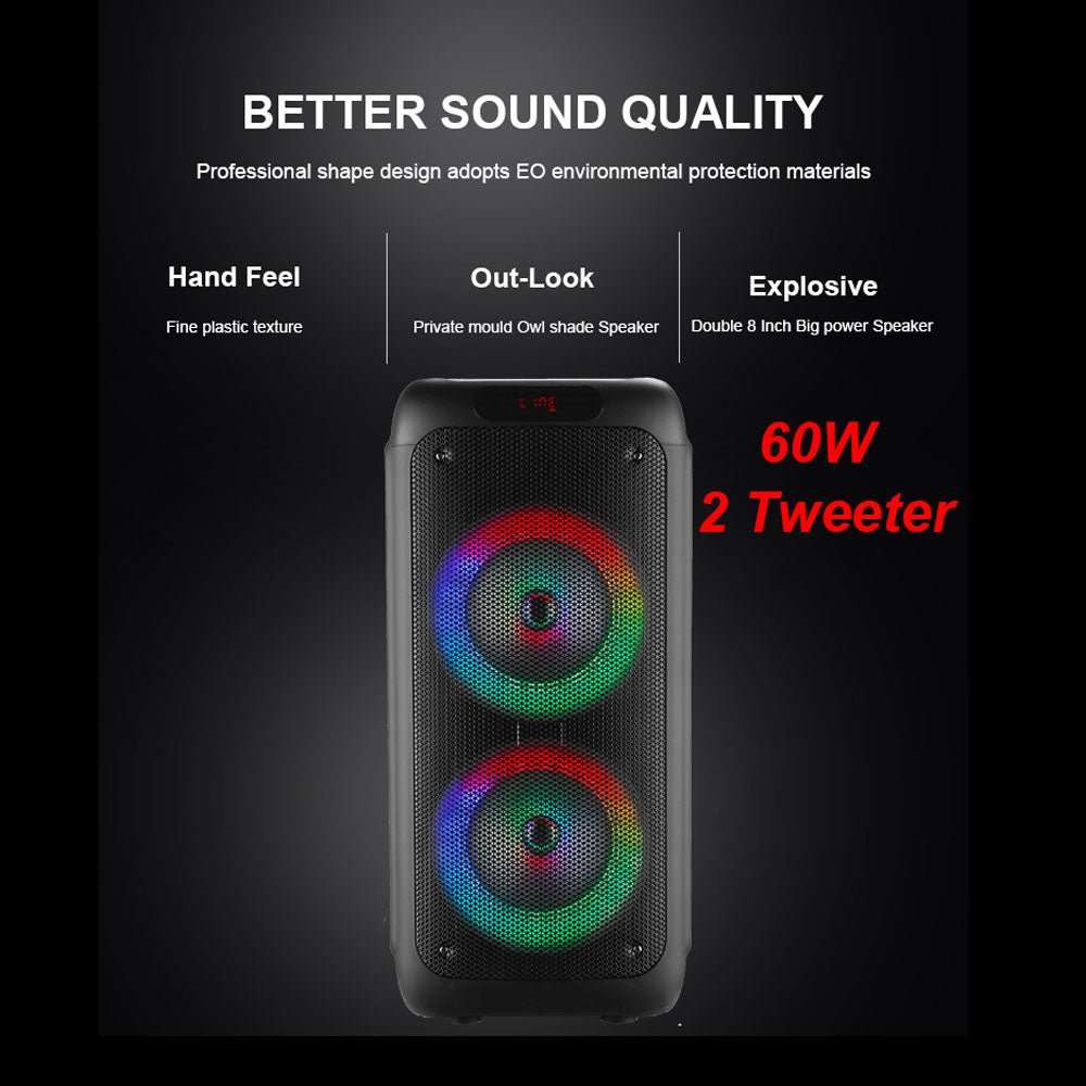 CRONY RX-8281 Speaker 8 inch 60W big power DSP effect running LED light portable party speaker - Edragonmall.com