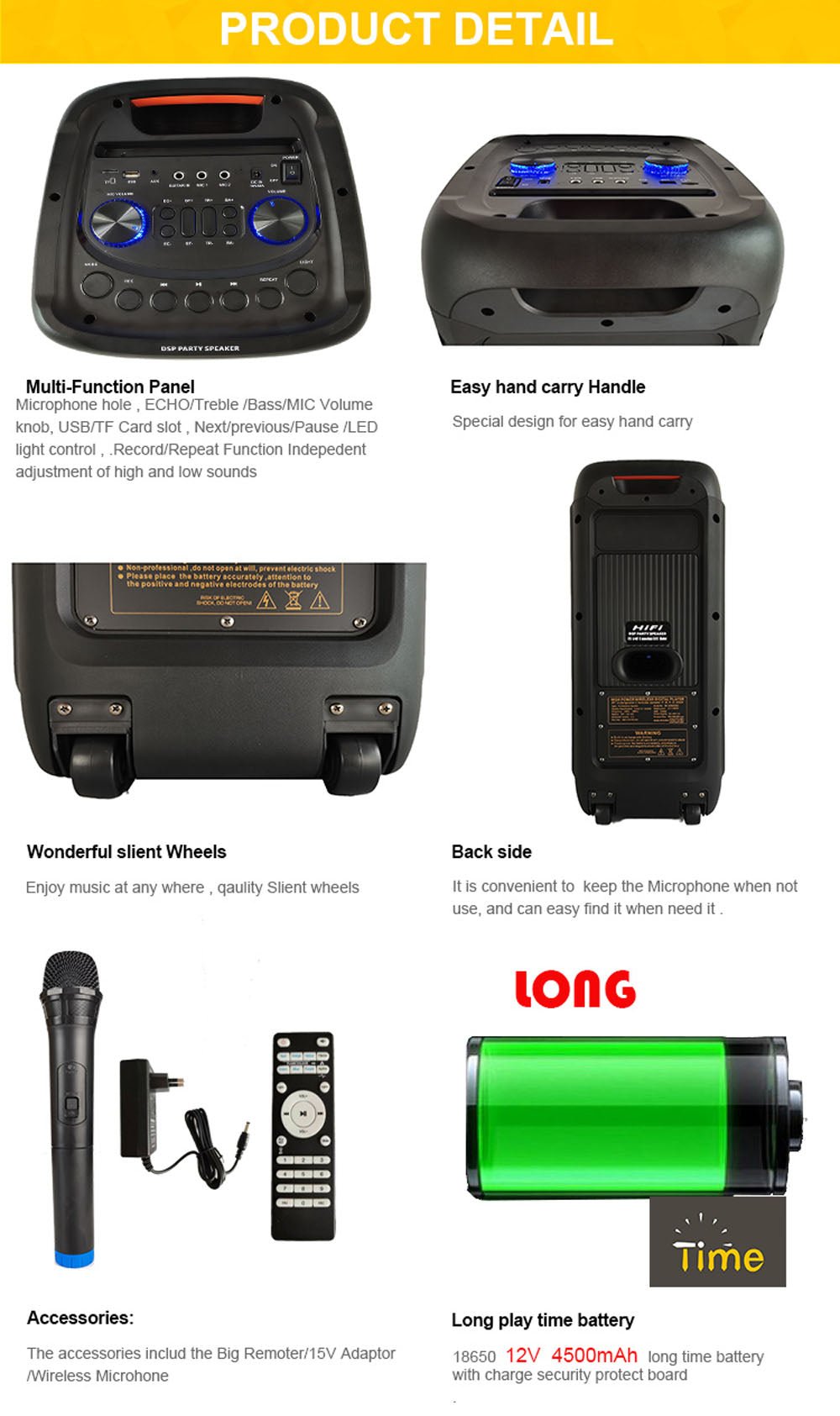 CRONY RX-8281 Speaker 8 inch 60W big power DSP effect running LED light portable party speaker - Edragonmall.com