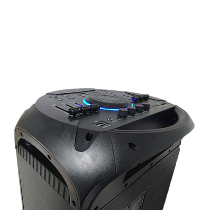CRONY  SN-128 100W Bluetooth Trolley Speaker with 2 UHF mics Record Function LED Disco Lights Aux FM Radio USB Memory Card