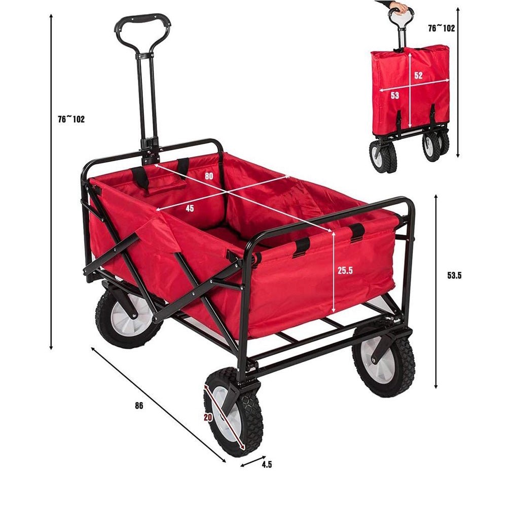CRONY TC3015 Folding Cart Heavy Duty Collapsible Folding Wagon Utility Shopping Outdoor Camping Garden Cart | RED - Edragonmall.com
