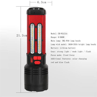 CRONY W5121A Solar Energy Flashlight for Home Type-C Rechargeable Strong Light P50 Super Bright Flashlight Super Battery Life - Edragonmall.com