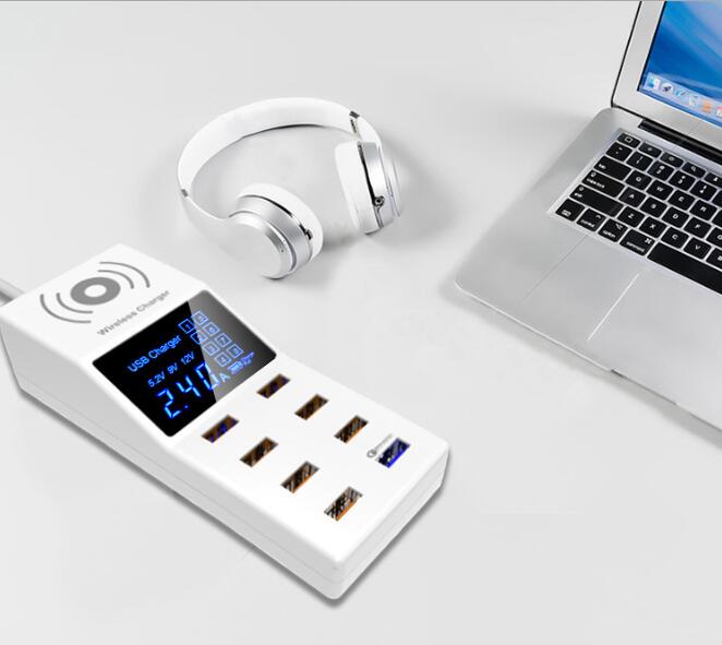 CRONY YC-CDA6A Socket 8USB Charging With Display Adapter dock dock charger QC3.0, wireless charger with LED display Aturos | White - Edragonmall.com