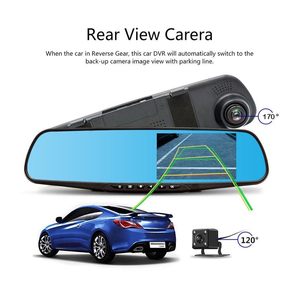 CRPNY D208 Dual-Camera pushbutton dashcam Car Vehicle Blackbox DVR Dash Camera Night Vision Video Driving Recorder - Edragonmall.com