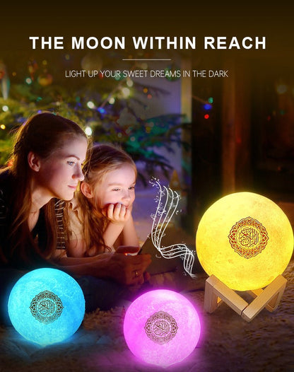 EQUANTU SQ-175 Creative Moon Lamp Quran Speaker Kids Night Light 7 Colors LED 3D Star Moon Light with Stand - Edragonmall.com