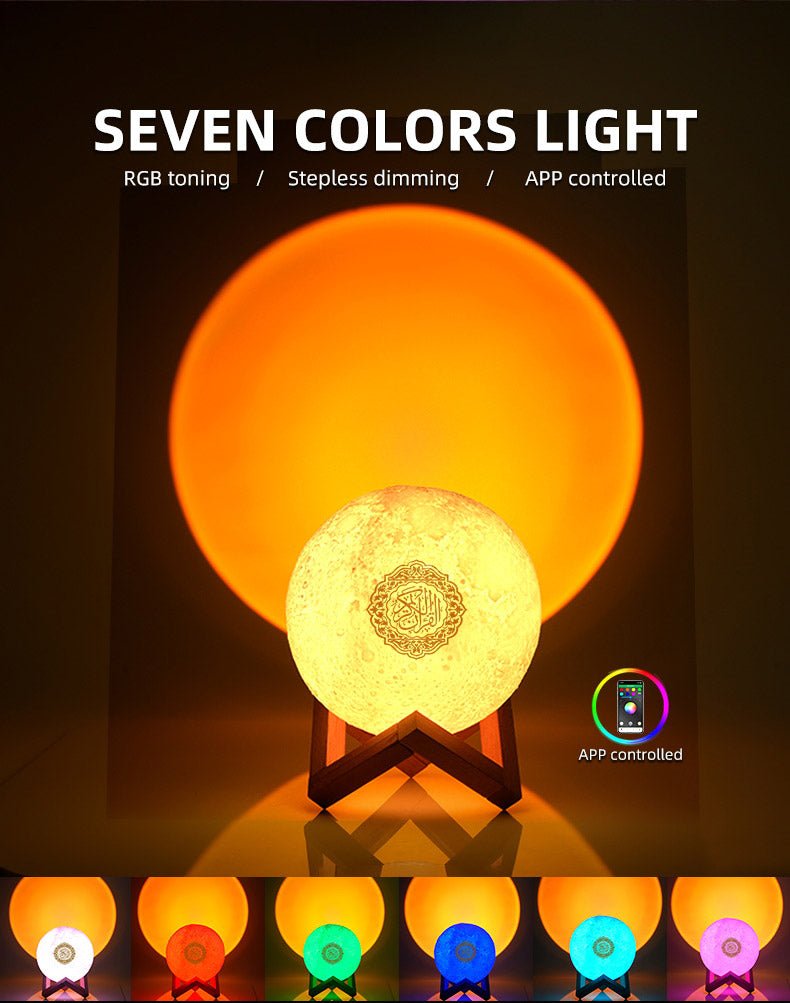 EQUANTU SQ-175 Creative Moon Lamp Quran Speaker Kids Night Light 7 Colors LED 3D Star Moon Light with Stand - Edragonmall.com