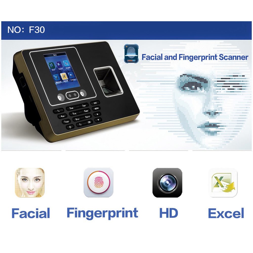 F30 LCD Attendance Face Recognition & Fingerprint Scanner Biometrics Time Attendance Clock Attendance System - Edragonmall.com