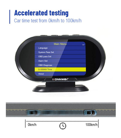 KONNWEI KW206 HUD OBD2 Car Diagnostic Scanner On-Board Computer Gauge DTC Engine Code Reader Voltage Test LCD Screen Built-in Speaker - Edragonmall.com