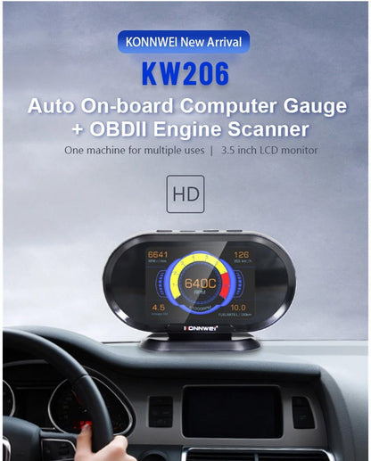 KONNWEI KW206 HUD OBD2 Car Diagnostic Scanner On-Board Computer Gauge DTC Engine Code Reader Voltage Test LCD Screen Built-in Speaker - Edragonmall.com
