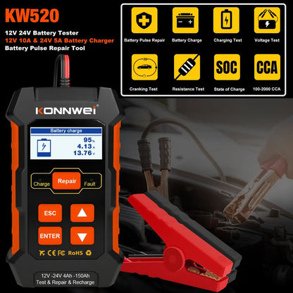 KONNWEI KW520 12V/10A-24V/5A Battery Tester+Charger+Repair Tool with tester and repair function - Edragonmall.com
