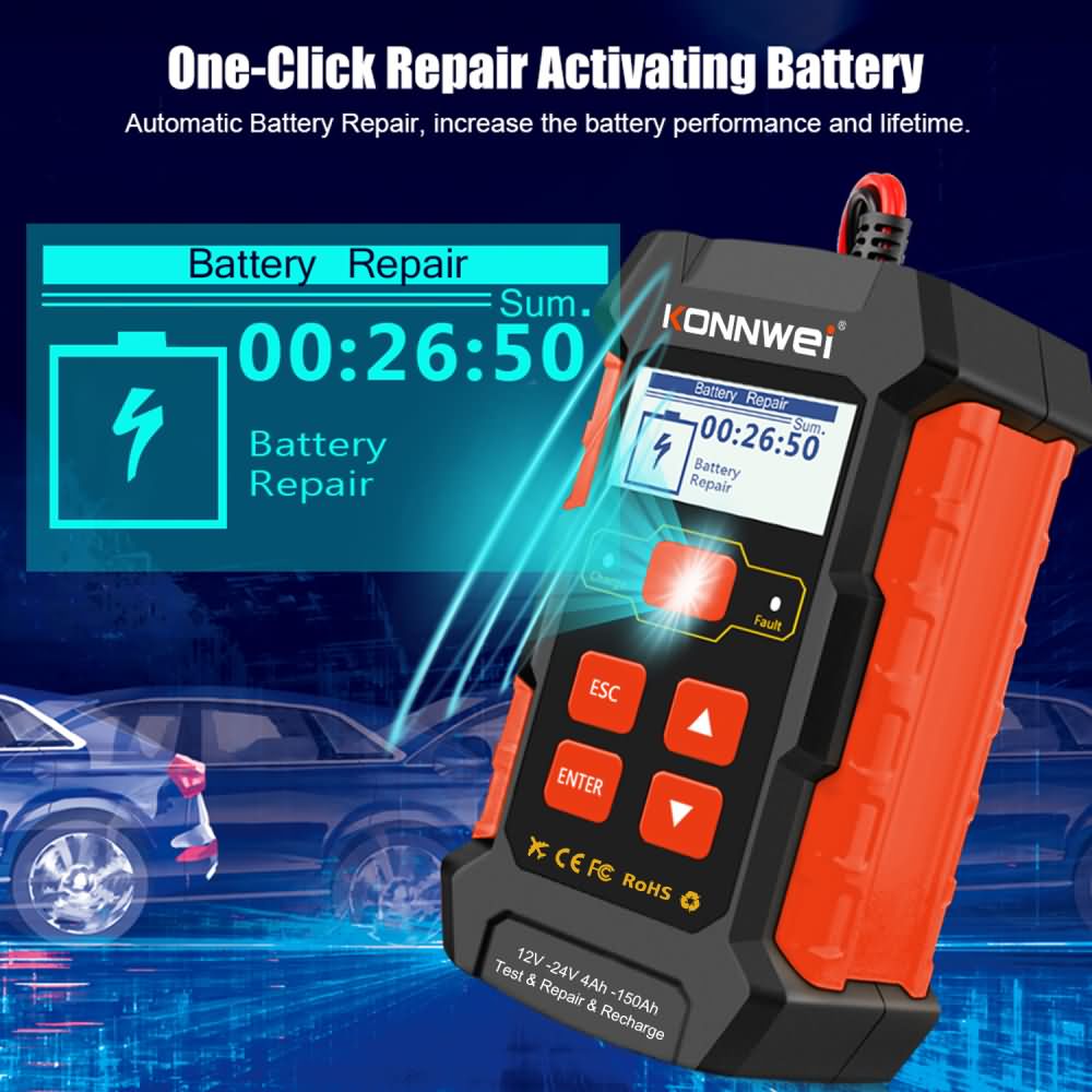 Konnwei Kw520 12V 24V Test de batterie de voiture Chargeur et outil de  réparation de batterie 100-2000cca Testeur de batterie 3 en 1 Scanner de  diagnostic