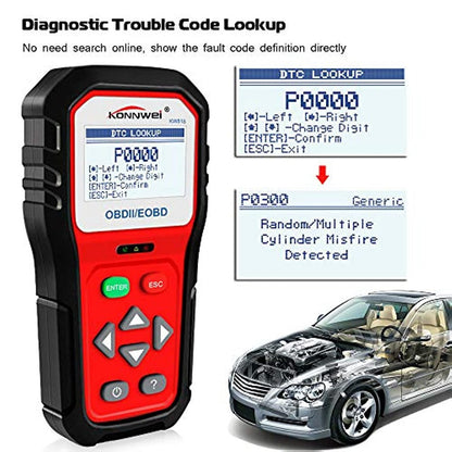 KONNWEI KW818 OBD2 Scanner 2.8" Large Screen OBDII Code Reader with Battery Test Function for All 1996 and Newer OBD II Protocol Cars - Edragonmall.com