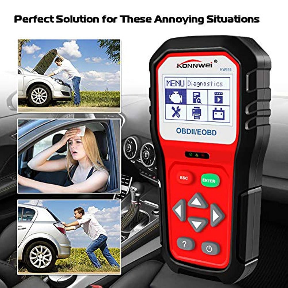 KONNWEI KW818 OBD2 Scanner 2.8" Large Screen OBDII Code Reader with Battery Test Function for All 1996 and Newer OBD II Protocol Cars - Edragonmall.com