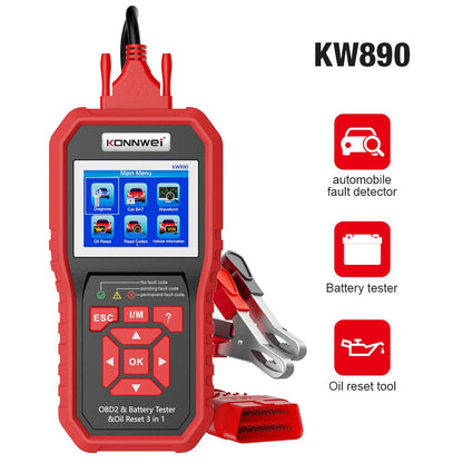 KONNWEI KW890 Battery Tester Car OBDII Oil Service Light Reset Tool OBD2 Scanner Car Professional Automotive Code Reader Diagnose Tool - Edragonmall.com