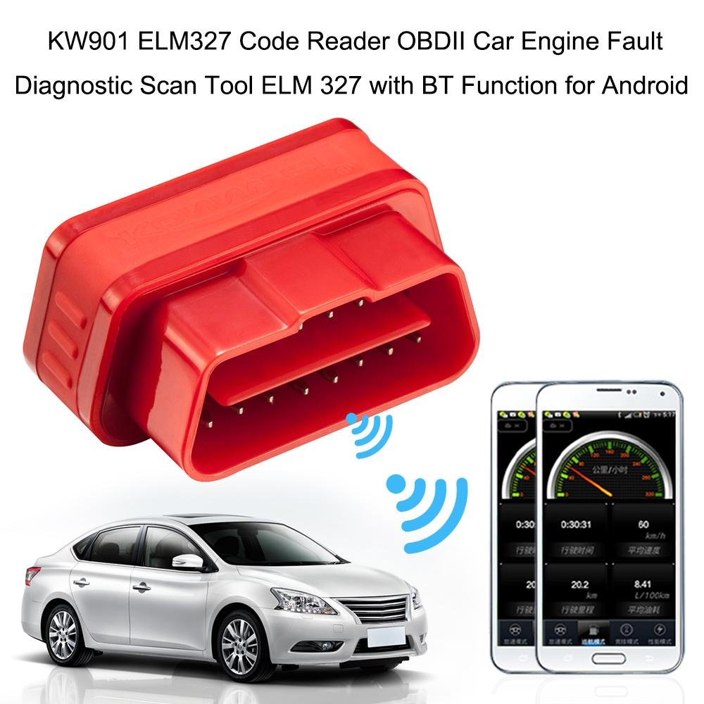 Konnwei KW901 OBD2 Car Bluetooth 3.0 Scanner ELM327 Car Diagnostic Tool - RED - Edragonmall.com