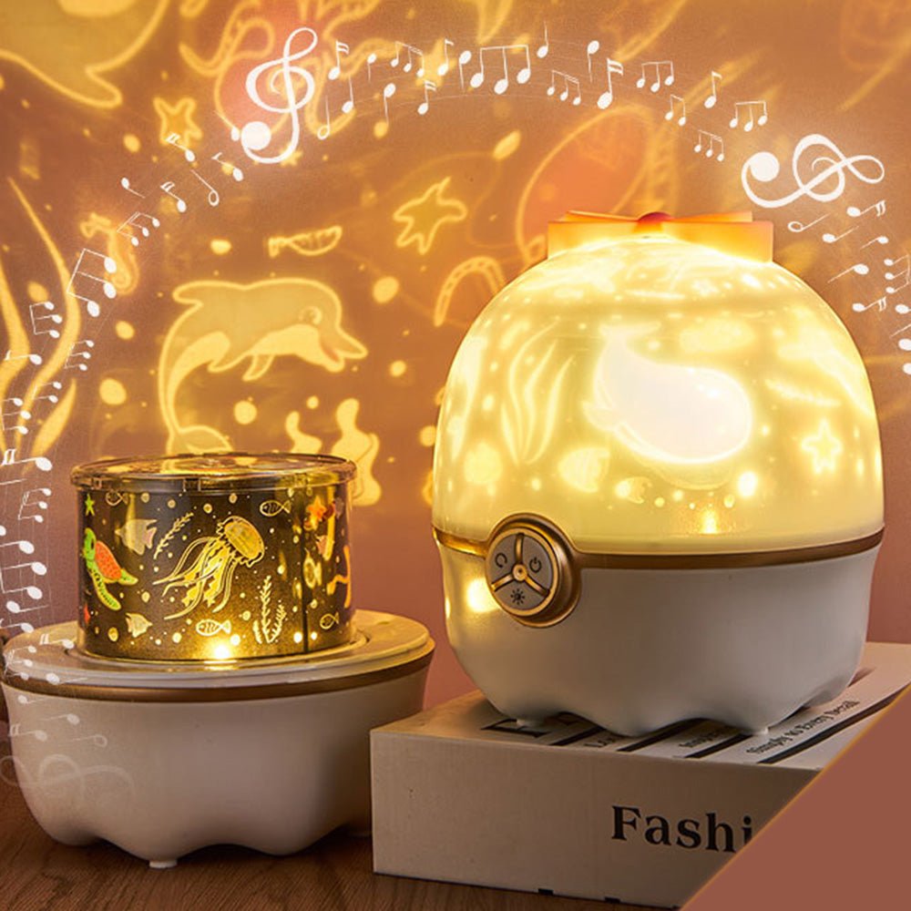 Lucky bird 7 kinds of pattern light Starry sky projector lamp night light romantic rotating music table lamp - Edragonmall.com