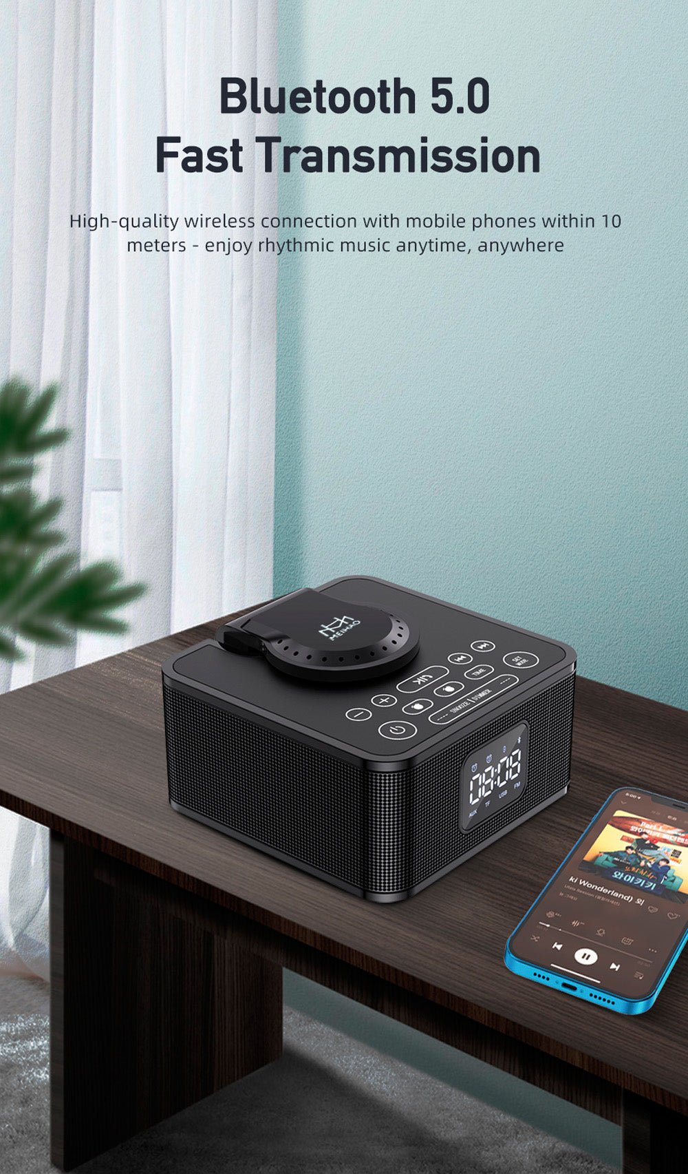 MH-2036 Multi-function audio Multifunctional desktop wireless bluetooth speaker with wireless charger - Edragonmall.com