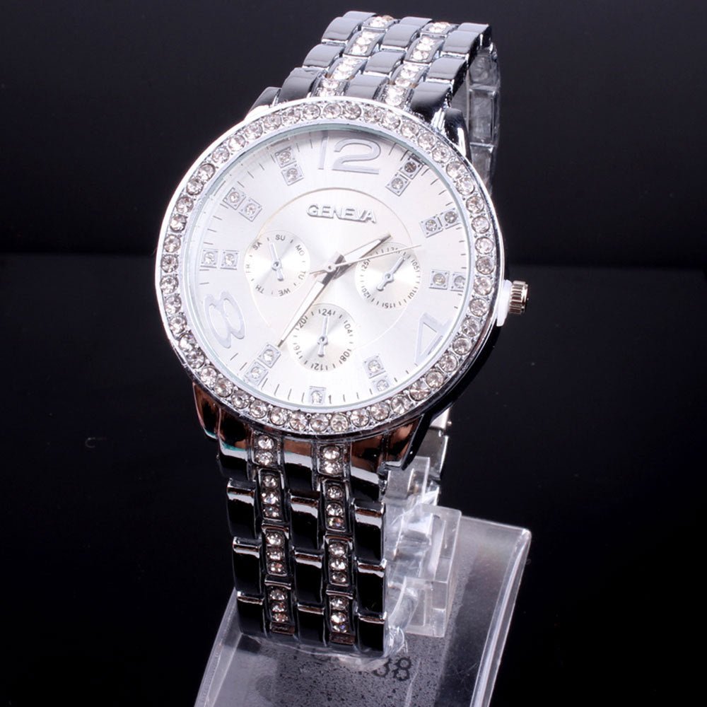 SB-012 Ladies Quartz Diamond Woman Silver Geneva Watch Men's Watches Unisex - Edragonmall.com