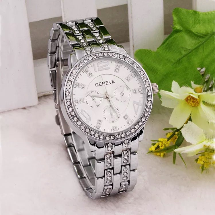 SB 012 Ladies Quartz Diamond Woman Silver Geneva Watch Men s