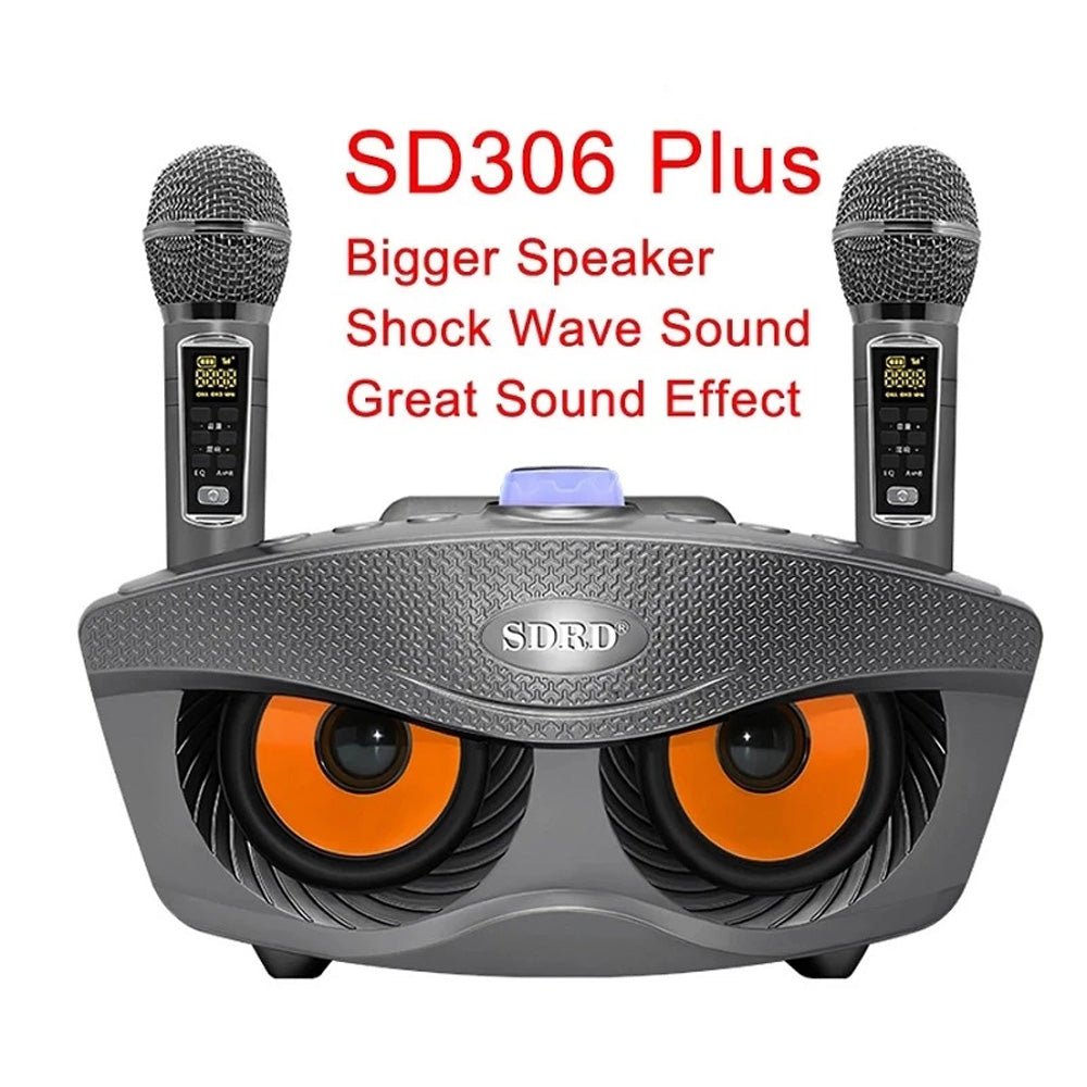SDRD SD306 Plus 30W Karaoke Player Dual bluetooth 4.2 Speaker Family KTV Stereo Mic Big Sound Speaker with 2 Wireless Microphones | Gold - Edragonmall.com