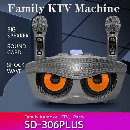 SDRD SD306 Plus 30W Karaoke Player Dual bluetooth 4.2 Speaker Family KTV Stereo Mic Big Sound Speaker with 2 Wireless Microphones | Gold - Edragonmall.com