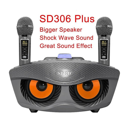 SDRD SD306 Plus 30W Karaoke Player Dual bluetooth 4.2 Speaker Family KTV Stereo Mic Big Sound Speaker with 2 Wireless Microphones-Grey - Edragonmall.com