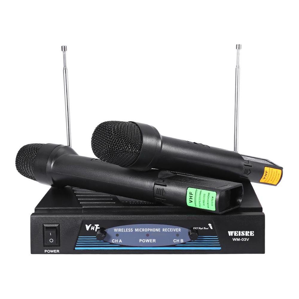 WEISRE WM-03V Dual wireless microphone Professional 210 - 280MHz VHF Wireless Handheld Dual Channel Transmitter Mic Set - Edragonmall.com