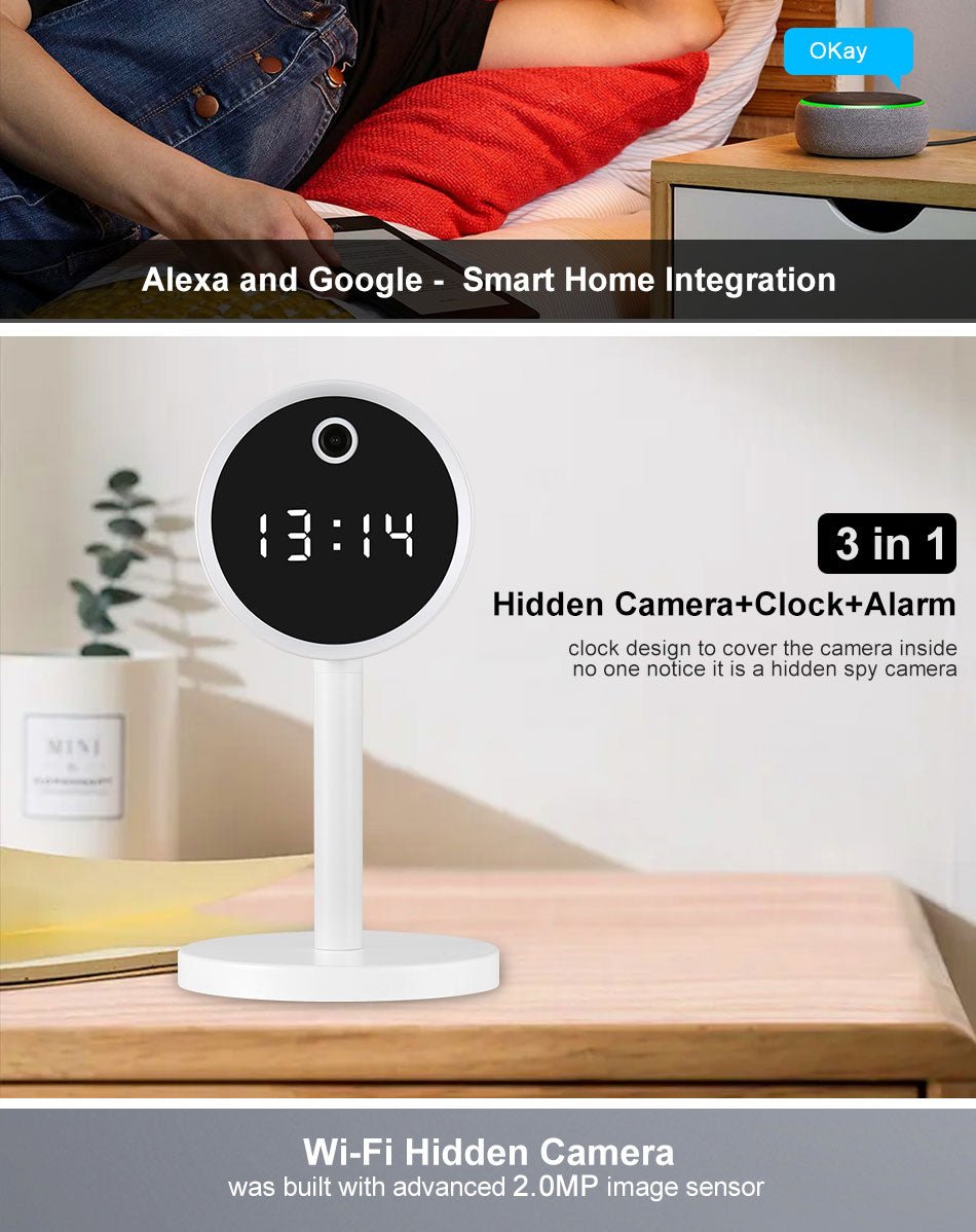 X8-1080P-WiFi Clock Camera Wireless Clock Camera Head, Top Quality New Design Table Clock - Edragonmall.com